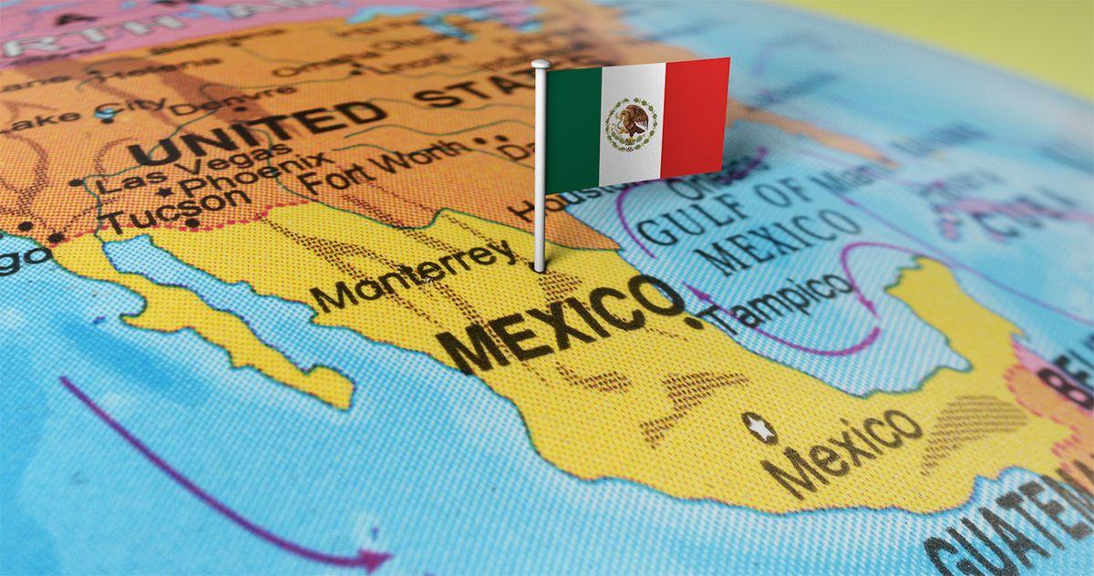 Map with locator pin in Mexico
